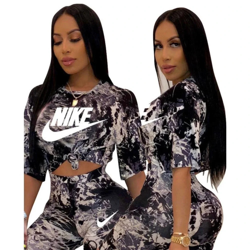NIKE Women's Dark Blue and White Bleached Tie Dye Crop Top Size Small